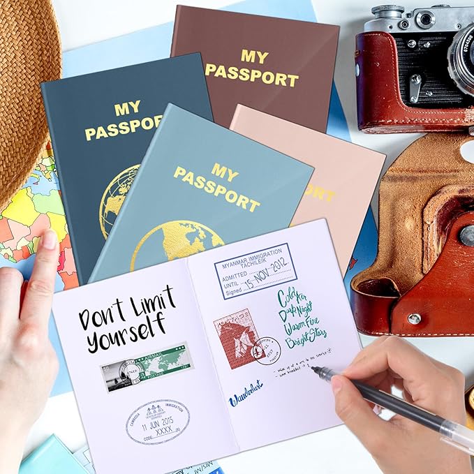 Lincia 48 Pcs Blank Passport Notebook Fake Passport Book Travel Journal Book Bulk Coloring Kids Travel Airplane Activity Classroom Decor School Projects(Cold Color)