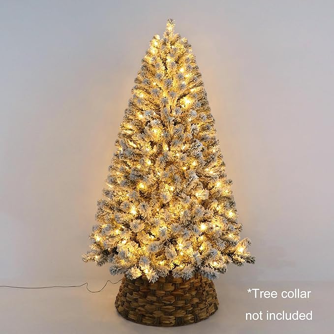 6ft Pre-lit Flocked Elwood Pine Christmas Tree with 717 Branch Tips, 300 Radiant Warm White LED Lights - Captivating Realism and Enchanting Holiday Aura