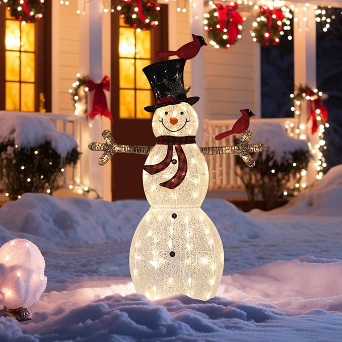 BlueWish Snowman Christmas Decorations, 5FT Lighted Snowman Decorations for Outdoor, Christmas Decorations Outdoor Warm Light Up 90 LED for Yard Indoor Garden Lawn