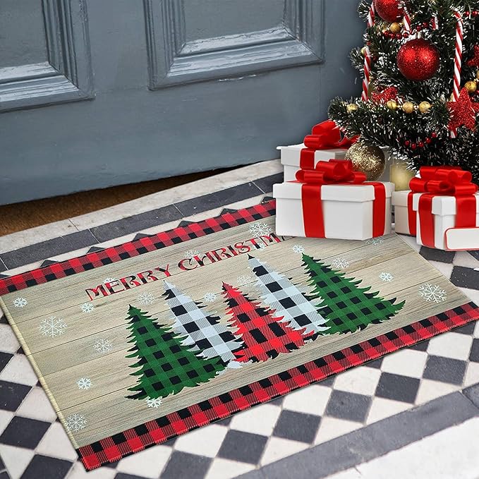 Christmas Doormat Outdoor Entrance Non-Slip Christmas Front Door Mat Xmas Decorative Washable Winter Holiday Welcome Doormat 17"x30" Merry Christmas Decor for Indoor Outdoor