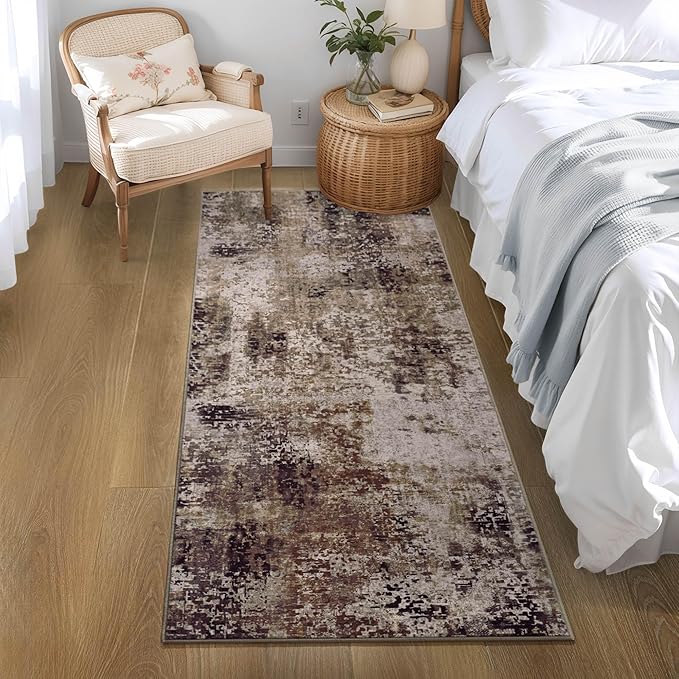 2x6 Brown Rug Runners for Hallways Kitchen Runner Rug Non Slip Washable Coffee Long Runner Rugs with Rubber Backing Soft Abstract Carpet Runner for Bedroom, Kitchen, Bathroom, Entryway