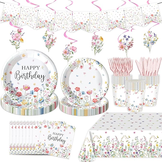 152Pcs Floral Birthday Party Supplies With For Baby Shower Birthday Picnic Wedding Party Decorations Serves 24 Party