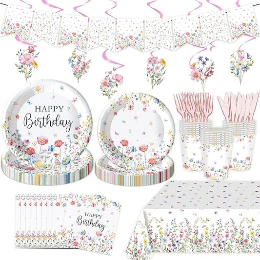 152Pcs Floral Birthday Party Supplies With For Baby Shower Birthday Picnic Wedding Party Decorations Serves 24 Party