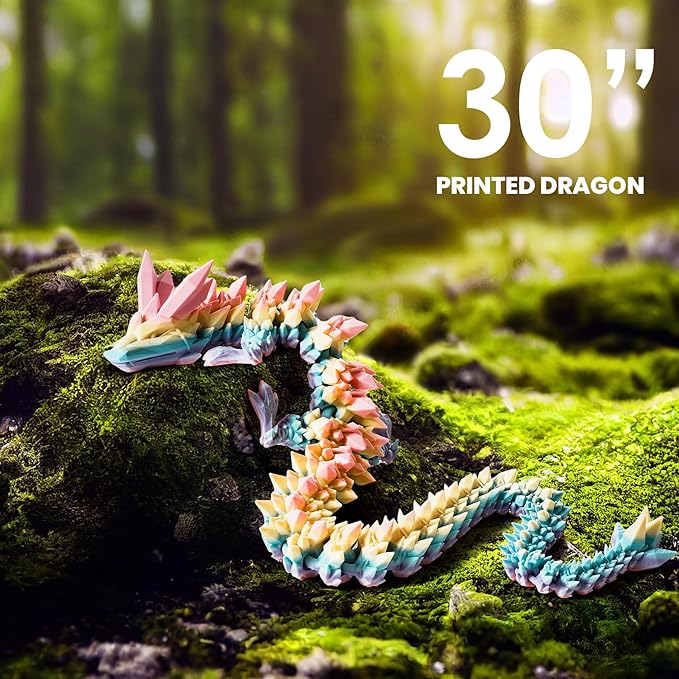 30'' 3D Printed Dragon - 3D Printed Toys, Articulated Crystal Dragon Large Rainbow Animal Fidget Toy, Decor Huge Dragons Collectible Figurines(Mixcolor3,30inch)