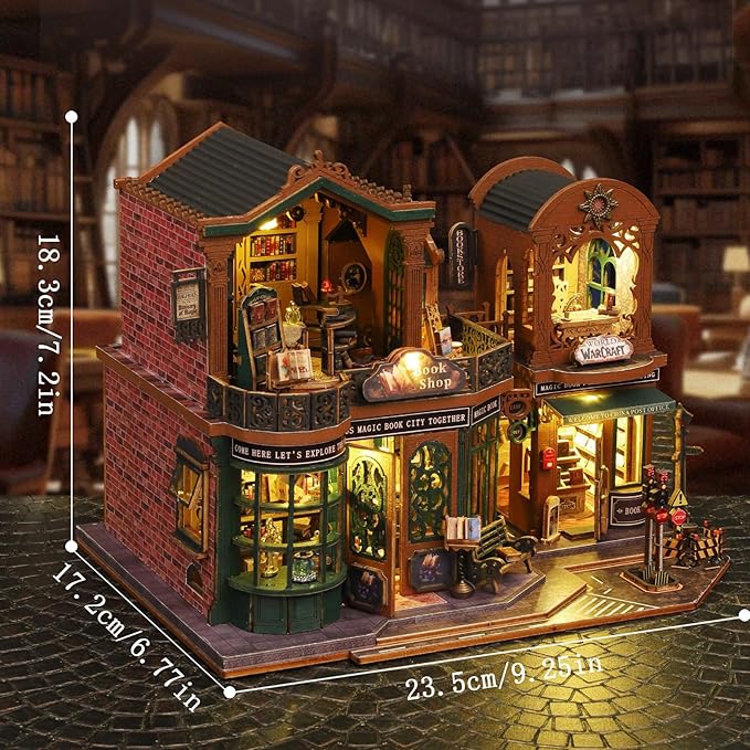 DIY Dollhouse Miniature House Kit, Tiny House Kits Mini Doll House Model Building Sets, Wooden Miniature Kits for Adults (Magic Book City)