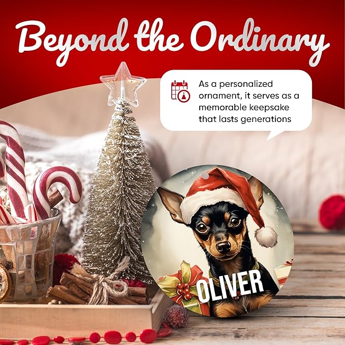 Miniature Pinscher Personalized Pet Ornament for Christmas Tree - 3" Round Ceramic - Printed in USA - Choose from 200 Breeds - Dog Mom - Dad - Xmas Decoration DOG0143