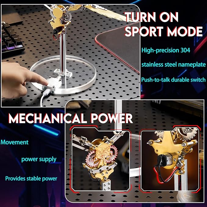 3D Metal Puzzles for Adults, Metal Model Kits for Adults Ornithopter, Mechanical Steel 3D Puzzle Stainless Steel Ornaments for Men Women Art Craft Gifts Toys(Gold).