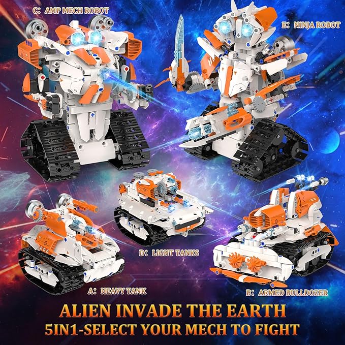 5in1 STEM Robot Building Toys for Kids, Remote & APP Controlled Robot Car Tank STEM Building Kit for Kids Science Learning, 689 Pcs DIY Building Blocks Set Gifts for Age 6 7 8 9 10 11 12+ Boys & Girls