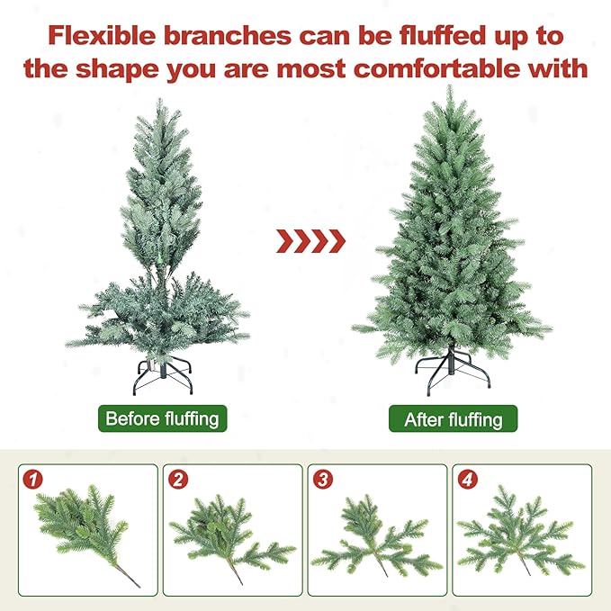 6 Ft Blue Spruce Artificial Christmas Tree, Hinged Unlit Xmas Trees with 1390 PE&PVC Mixed Branch Tips, Home Holiday School Decor with Foldable Base Easy Setup