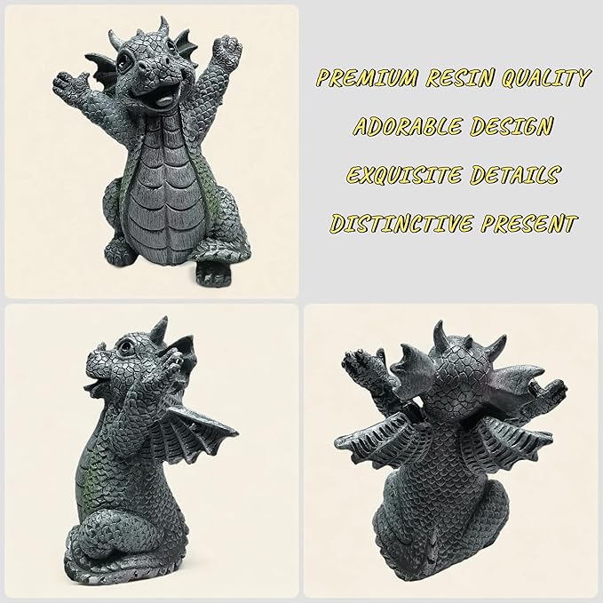 Cute Dragon Figurines Dinosaur Sculptures, Unique Resin Artwork for Office & Home Décor,Yoga Dragons Decorations for Garden & Yard,Outdoor Adorable Baby Dragon Statue Ornaments (Yoga A)