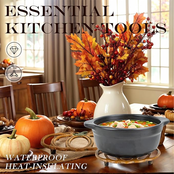 2 Pack Cast Iron Trivet, 7 inch Pumpkin Metal Trivet for Hot Dishes, Heat-Resistant Decorative Trivets for Kitchen and Dining Countertop Protection