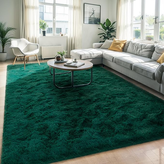 6x9 Fluffy Soft Dark Green Rugs for Living Room Bedroom, Large Plush High Pile Deep Green Carpet for Classroom Kids Boys Playroom Toddler Nursery Dorm Home Decor, Modern Indoor Non Slip Rug