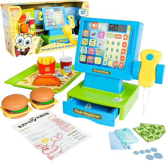 Lollipop Spongebob Cash Register Play Set - Krusty Krab Cash Register - Includes Toy Cash Register and Realistic Play Food Items with Pretend Food and Play Money
