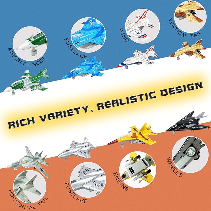 OTONOPI Fighter Jet Toy Model Airplane Playset Aircraft Plane Military Air Force Set Diecast Pull Back Toy Planes F-15 F-16 F-18 Model Birthday Gift for Boys Toddler Kid Girl Age 3+ Party Favor 8 Pack