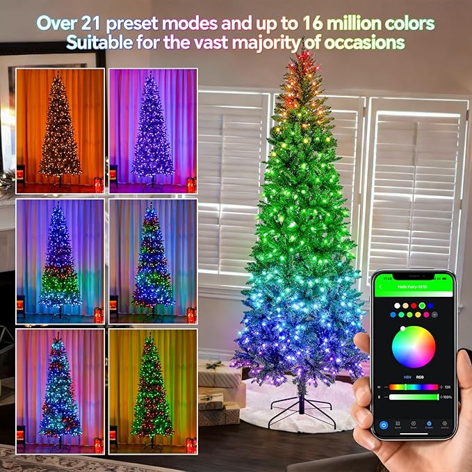 9FT Prelit Christmas Tree with 550 LED Lights, App Controlled Artificial Christmas Tree with Multi-Color RGB Lights & Music Sync, Slim Pencil Christmas Tree for Home Christmas Decorations