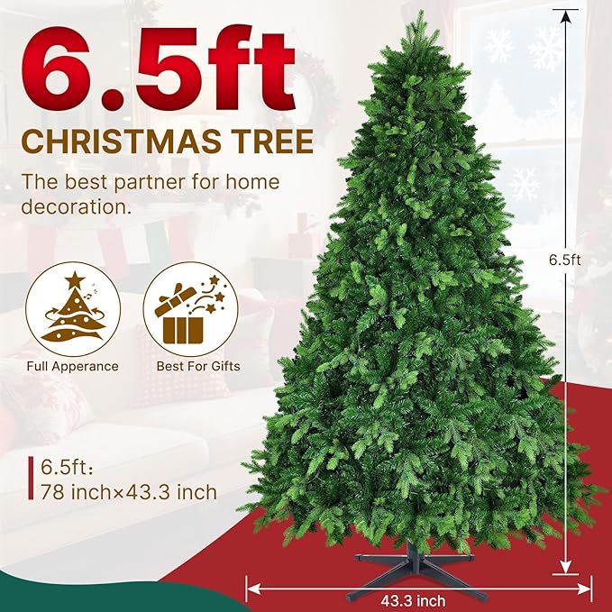 6.5ft Prelit Rotating Artificial Christmas Tree with Remote Timer & Dimmer, 340 Multi-Color LED Lights 1036 PE & PVC Branches for Holiday Decor