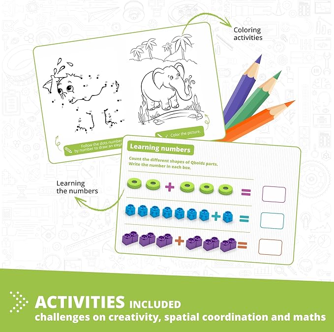 Engino: Qboidz Elephant - 10 Model Brick Building Set, Toy Construction, Coloring & Math Activities, Stack & Click Assembly, STEM Play-Learn, Kids 4+