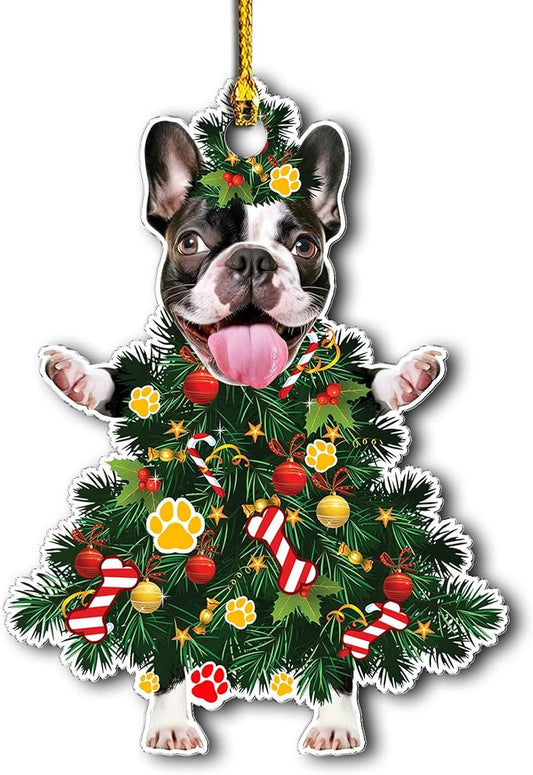 2025 Boston Terrier Christmas Tree Ornament - Festive Holiday Acrylic Hanging Decoration with Adorable Boston Terrier Dog - Christmas Xmas Tree Topper Ornament for Boston Terrier Dog Lovers