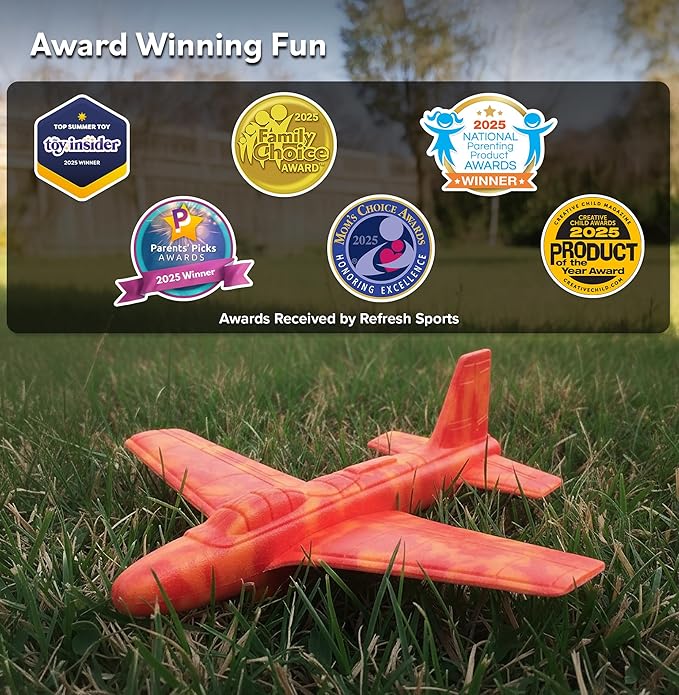 Airplane Toy Foam Glider Plane for Kids - Christmass Gifts for Grandkids - Kids Stocking Stuffers for Boys & Girls - Outdoor Toys & Fun Flying Gliders Easy Throwing Air Planes - Gifts for Age 4 5 6 7+