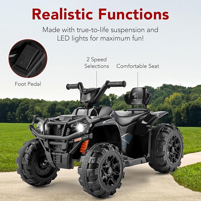 Best Choice Products 12V Kids Ride-On Electric ATV, 4-Wheeler Quad Car Toy w/Bluetooth Audio, 2.4mph Max Speed, Treaded Tires, LED Headlights, Radio - Black