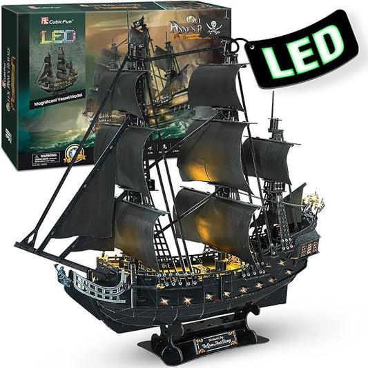 3D Puzzles for Adults Home Decor Pirate Ship Gifts for Men Women Model Kits Brain Teaser Puzzles for Adults Teacher Gifts,Queen Anne's Revenge 340 Pcs Dad'sGift