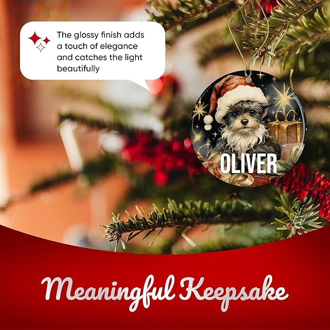 Miniature Schnazuer Personalized Dog Ornament - Pet Ornament for Christmas Tree - 3" Round Ceramic - Printed in USA - Choose from 200 Breeds - Dog Mom - Dog Dad - Xmas Decoration DOG0145