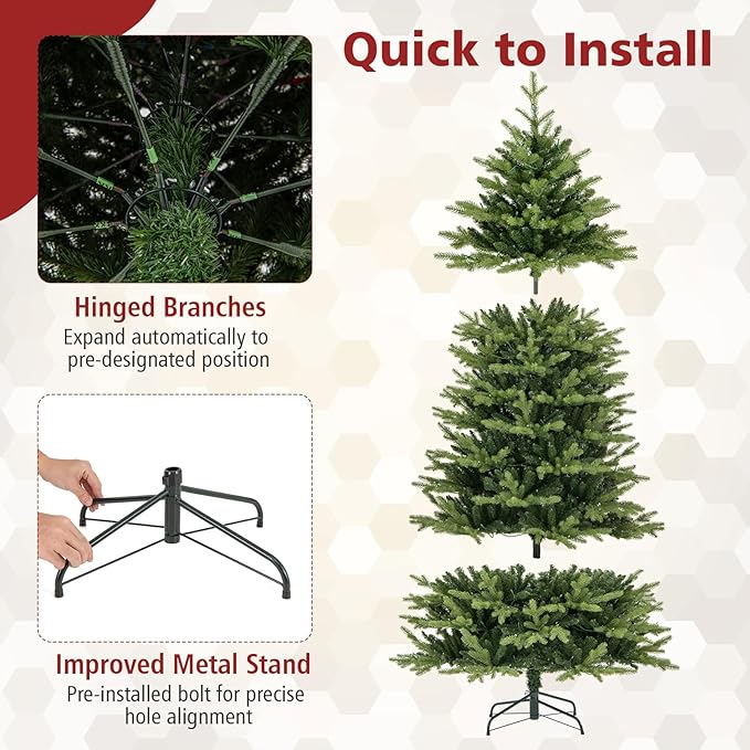 GOFLAME 7FT Prelit Artificial Christmas Tree, Hinged Christmas Tree with 470 LED Lights, 11 Lighting Modes, 1646 PE & PVC Branch Tips, Holiday Decoration Tree with Remote, Timer, Adjustable Brightness