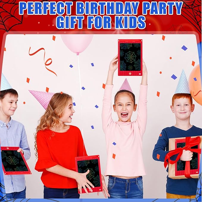 Nezyo 12 Pack Large Spider Party Favors LCD Writing Tablet for Kids 8.5 Inch Spider Web Drawing Tablet Erasable Reusable Electronic Drawing Pads for Birthday Supplies Gifts Goodie Bags Stuffers