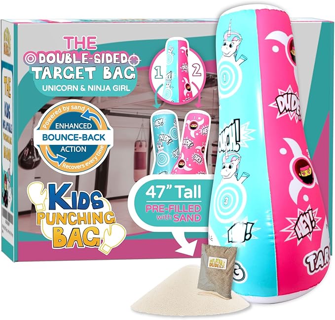INFLATABLE DUDES Target Bags -Kids Punching Bag | Already Filled with Sand| Bop Bag | Premium Inflatable Toy | Punching Bag for Kids | Enhanced Bounce-Back Action! | Indoor Outdoor -Party Games