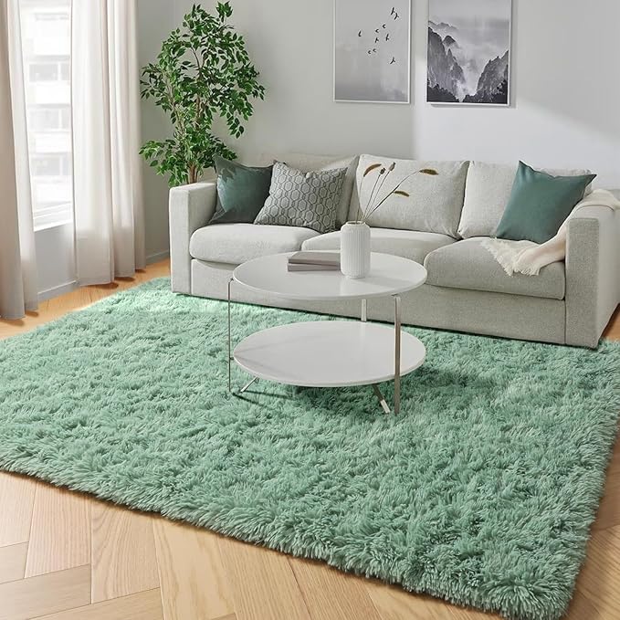 PAGISOFE Machine Washable Sage Green Rugs for Bedroom, 3x5 Ft Shaggy Rug Plush Fuzzy Carpet for Living Room, Fluffy Green Rugs Home Decor Aesthetic,Non-Slip Rug for Nursery Room Decor Girls Boy