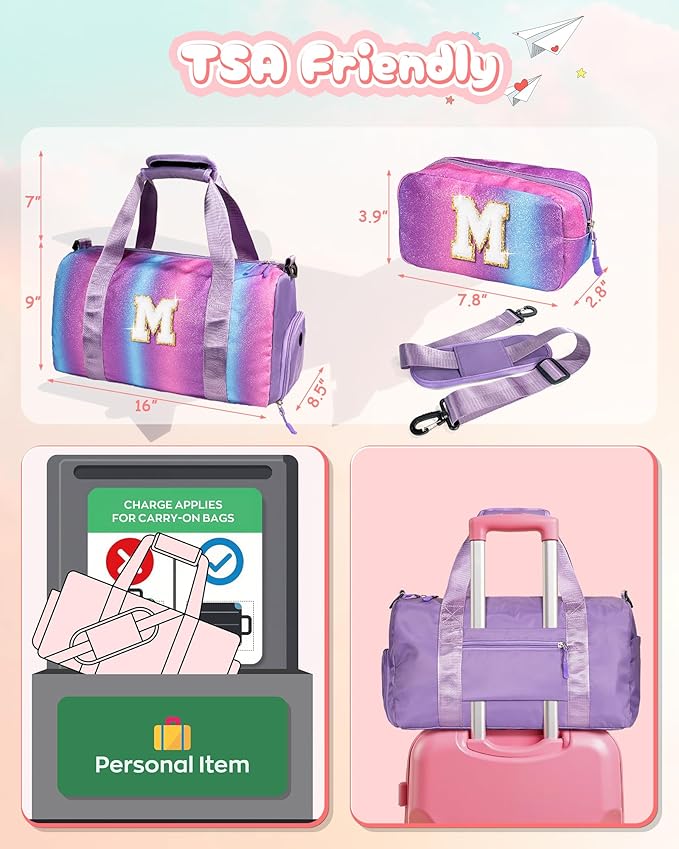 Birthday Gift for Granddaughter-Girl Gym Bag with Shoe Compartment, Kid Personalized Weekender Overnight Bags, Initial Travel Tote with Makeup Pouch, Christmas Gifts for Girls (Letter Z)