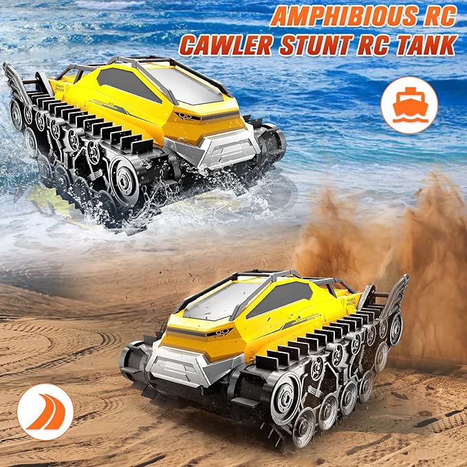 Fistone Amphibious Remote Control Car, 2.4Ghz All-Terrain Truck with Gesture Sensing, 360° Rotating RC Tank Crawler Waterproof Off-Road Car, Boat for Kids Boys