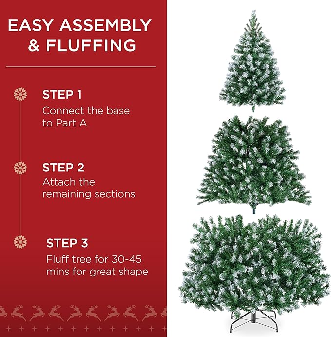 Best Choice Products Artificial Frosted Christmas Tree, 9ft Premium Unlit Realistic Spruce Holiday Décor w/Dense Branches, Metal Base - Green Spruce