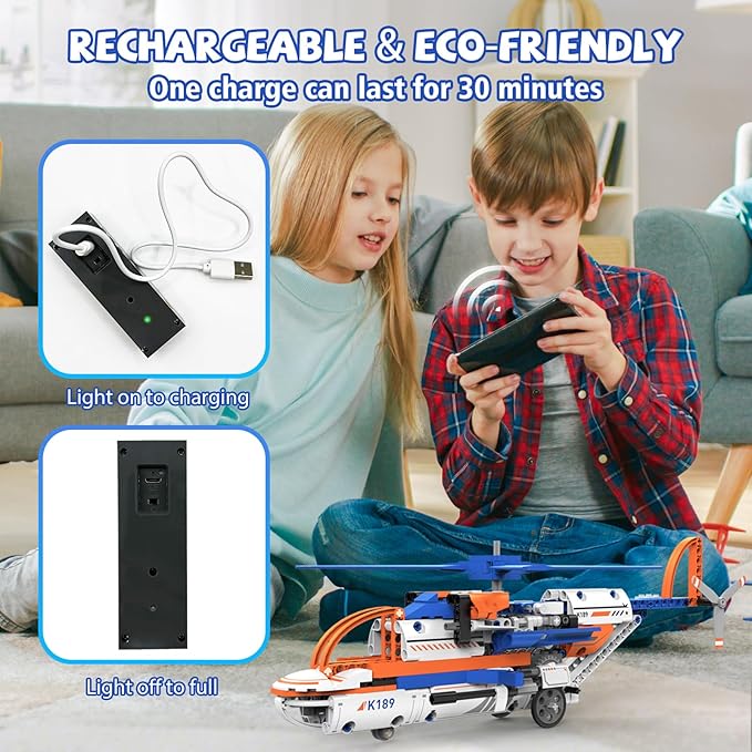5-in-1 Remote Control STEM Airplane Building Kit – Eco-Friendly Rechargeable, App & Remote Controllable Ground-Walking Models, City-Themed Gift for Kids 6+ (325 PCS)