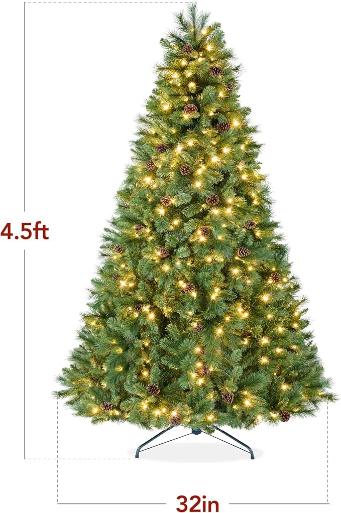 Best Choice Products 4.5ft Pre-Lit Scotch Pine Christmas Tree, Premium Pre-Decorated Artificial Holiday Decor w/ 396 Branch Tips, 2-in-1 White and Multicolor LED Lights, Cordless Setup
