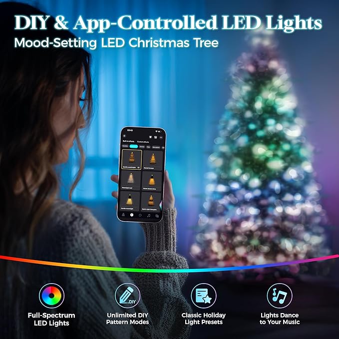 HOLLO STAR 7.5 ft Flocked Prelit Christmas Tree with 503 LED Lights, App Control, Artificial Christmas Tree, Multi-Color RGBW Lights, 1355 Branch Tips, Snow Xmas Tree, for Home, Party