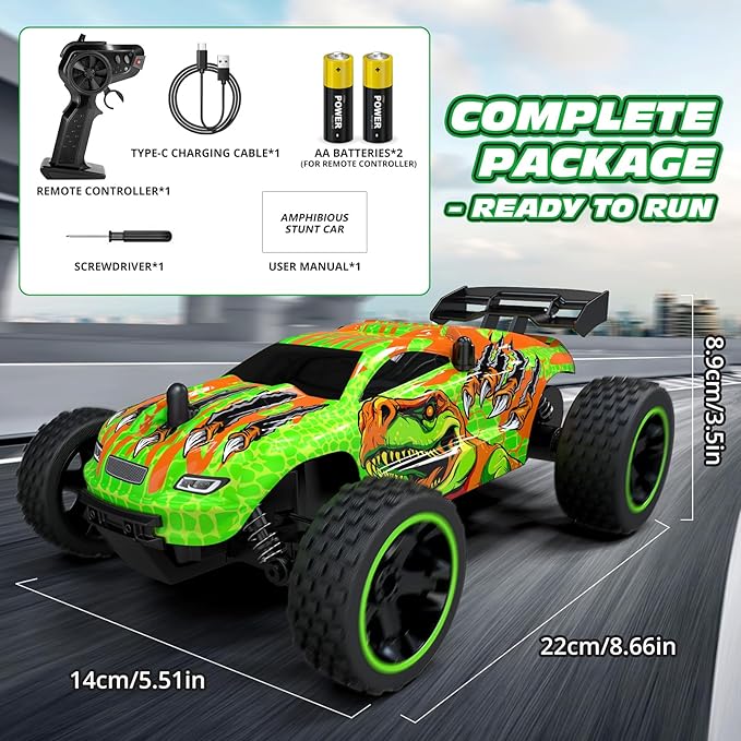 Tecnock RC Cars for Kids, 1:18 Scale 2WD RC Car with USB-C Easy Charging, 2.4GHz Remote Control Car with LED Lights & 50 Mins Playtime, Toys Gifts for Boys & Girls Ages 8-12