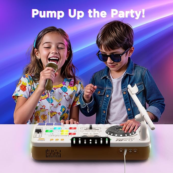 iPlay, iLearn Kids DJ Mixer Toy, Toddler Musical DJ Turntable W/Lights Sounds, Electronic Piano Instrument Playset W/Karaok Microphone, Birthday Party Gift for 3 4 5 6 Years Old Boys Girls Children