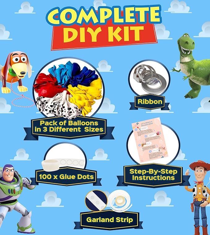 ALL-IN-1 Toy Story Balloons Garland Kit & Arch for Toy Story Birthday Party and Baby Shower Decorations - Toys Story Balloons Latex with Cow Pattern for Woody and Buzz Lightyear Theme Supplies