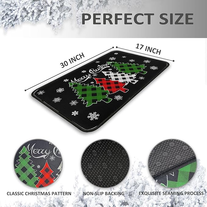 Christmas Doormat Outdoor Entrance Non-Slip Christmas Front Door Mat Xmas Decorative Washable Winter Holiday Welcome Doormat 17"x30" Merry Christmas Decor for Indoor Outdoor
