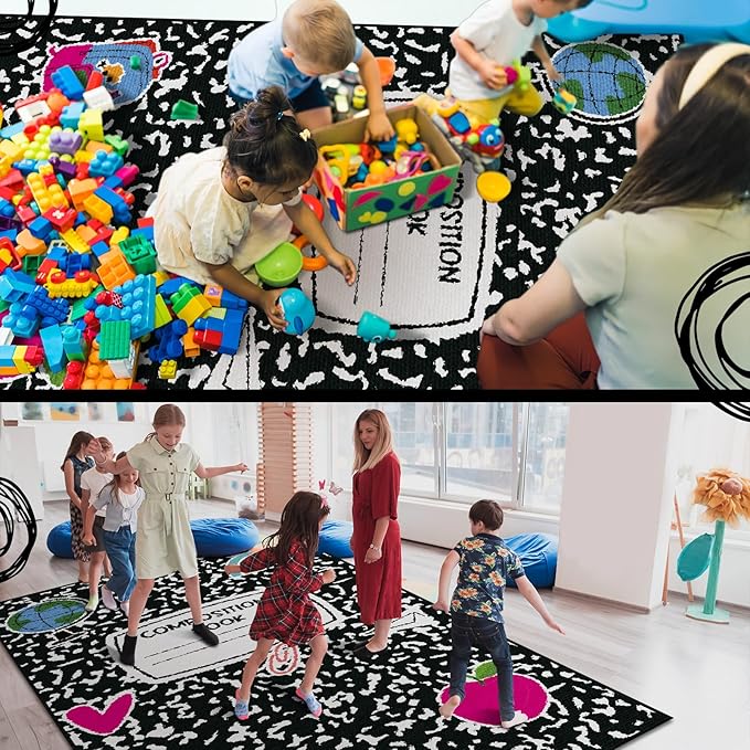 5 x 7.6 ft Large Classroom Rug Composition Book Elementary Educational Area Rug Kids Room Children Classroom Carpet Playroom Learning Colorful Square School Decor Seating Carpet 7 Seats