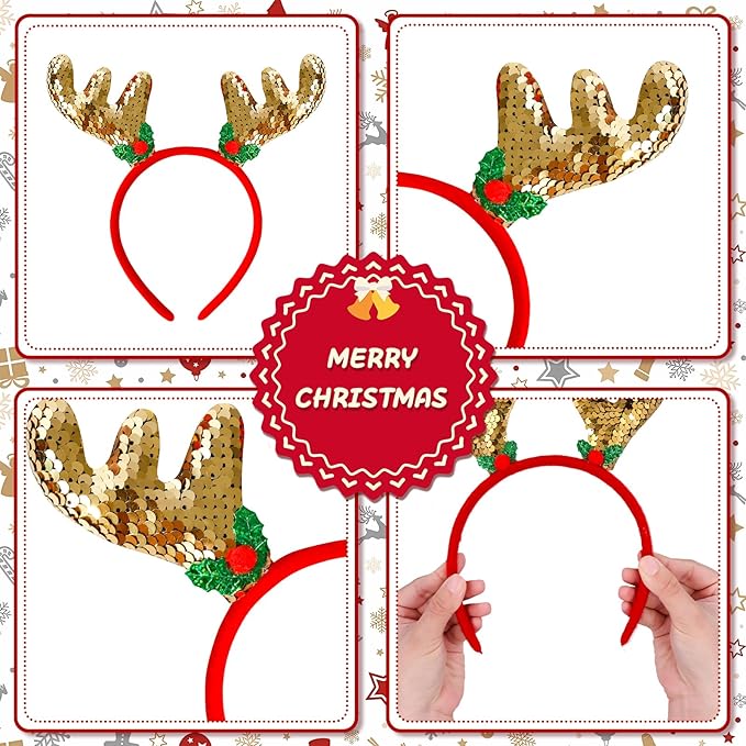 MGparty 16 pcs Christmas Headbands Christmas Parties Favors Decoration Supplies Xmas Gifts Photo Booth Xmas Tree Snowman Reindeer Antlers Santa Hat
