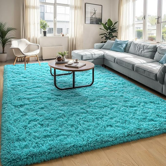 6x9 Fluffy Soft Teal Blue Rug for Living Room Bedroom, Large Area Rugs Super Soft Shaggy Carpet for Classroom Kids Babys Playroom Toddler Nursery Dorm Home Decor, Modern Indoor Non Slip Rug