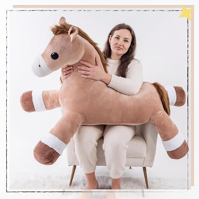 37" Giant Horse Stuffed Animals, Large Stuffed Horse Plush Pillow, Soft Large Stuffed Pony, Cute Farm Animals Plush Toys, Gifts for Kids Boys Girls on Birthday Children's Day Christmas
