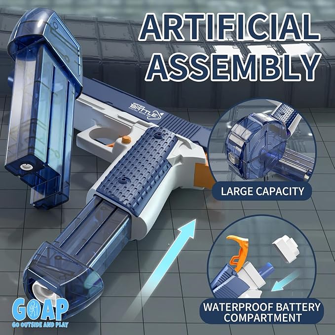 GOAP Electric Water Gun 2 Large Capacity Clips, Rechargeable Battery, Kids & Adults Squirt Gun