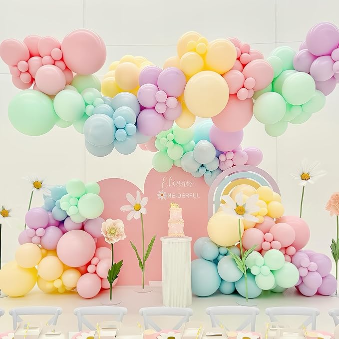 Pastel Balloon Arch Kit Macaron Pink Blue Green Purple Yellow Pastel Color Rainbow Confetti Latex Party Balloons Garland for Easter Birthday Baby Shower Graduation Wedding Party Decorations