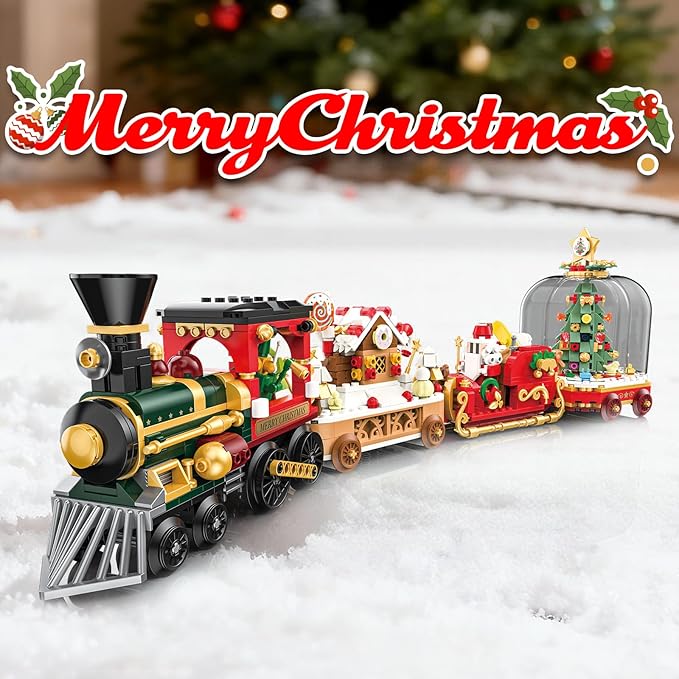 1041 PCS Christmas Train Building Blocks Set for Kids Train Set with Santa Claus,Tree,Gingerbread House Building Kit, for Boys Girls Adults,Christmas Party Favors Decorations