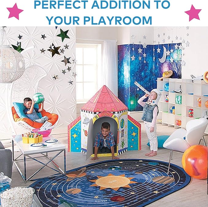 Fun Express Cardboard Playhouse Rocket Ship Toy for Kids - 5 Foot Color Your Own Spaceship for Indoor Play | White Cardboard House to Color for Toddler Activities & Creative Arts Projects