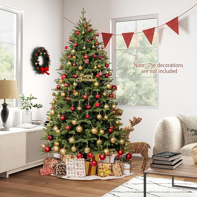 GOFLAME 7FT Prelit Artificial Christmas Tree, Hinged Christmas Tree with 470 LED Lights, 11 Lighting Modes, 1646 PE & PVC Branch Tips, Holiday Decoration Tree with Remote, Timer, Adjustable Brightness