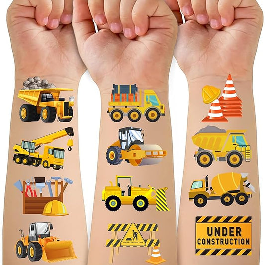 Cars and Trucks Temporary Tattoo for Kids - 50PCS Cars Construction Tractor Tattoos Party Birthday Decorations Excavator Construction Vehicle Tattoo Body Sticker for Kids Boys Girls Party Bag Filler